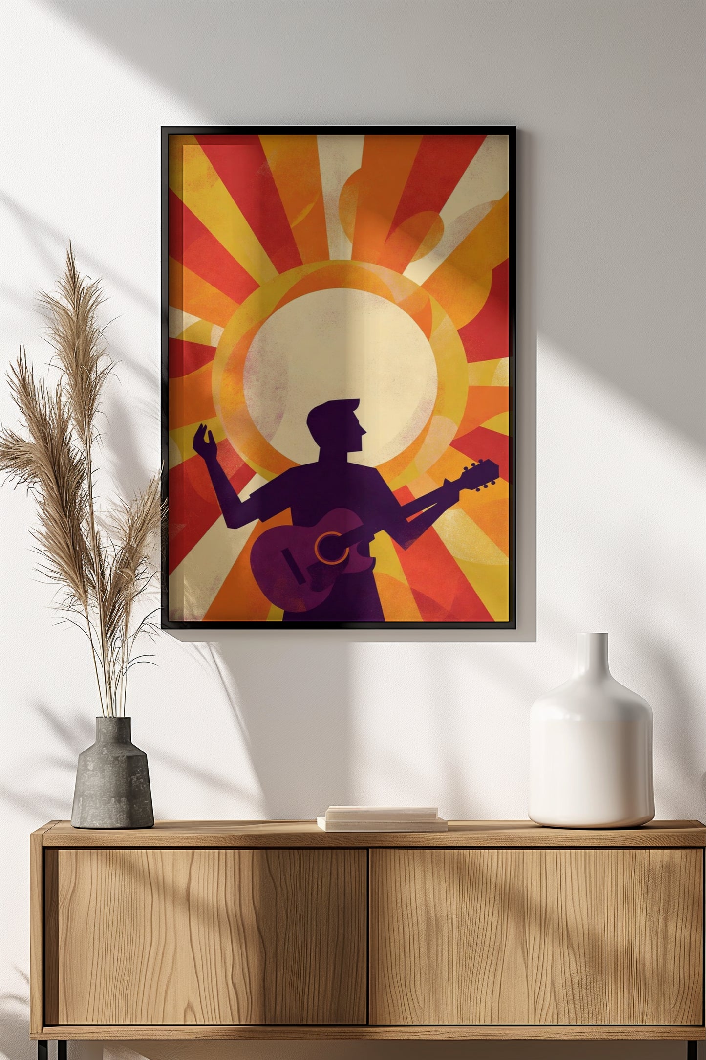 Live Music Sunset Poster - Retro Guitar Silhouette Art