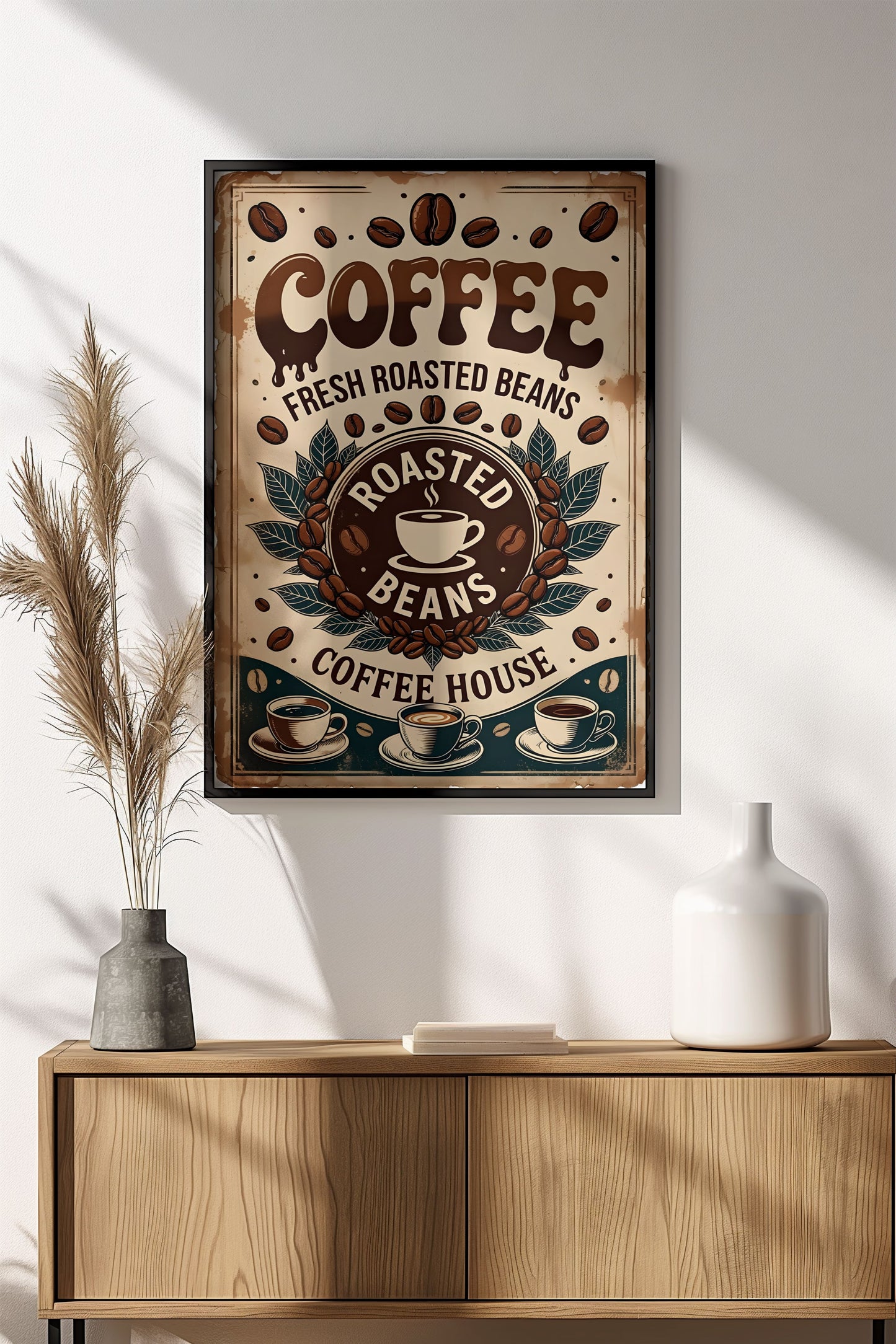 Vintage Coffee House Poster – Fresh Roasted Beans Retro Sign