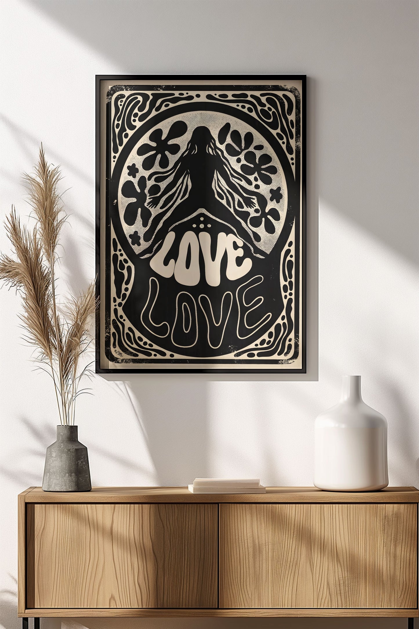 Love Hippie Peace Silhouette - Vintage Poster