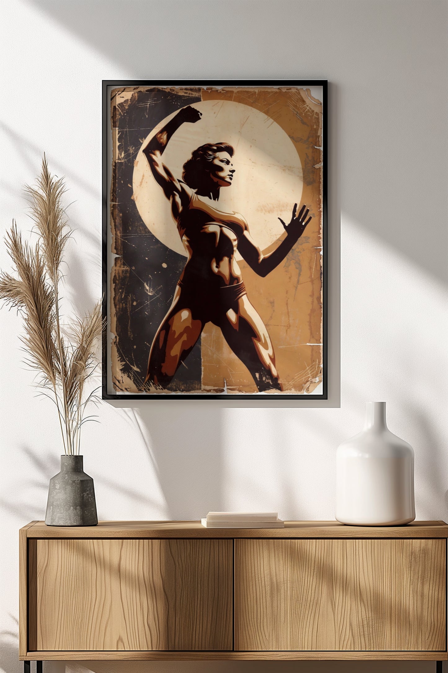 Warrior Moon Power Poster - Retro Fantasy Strength Art