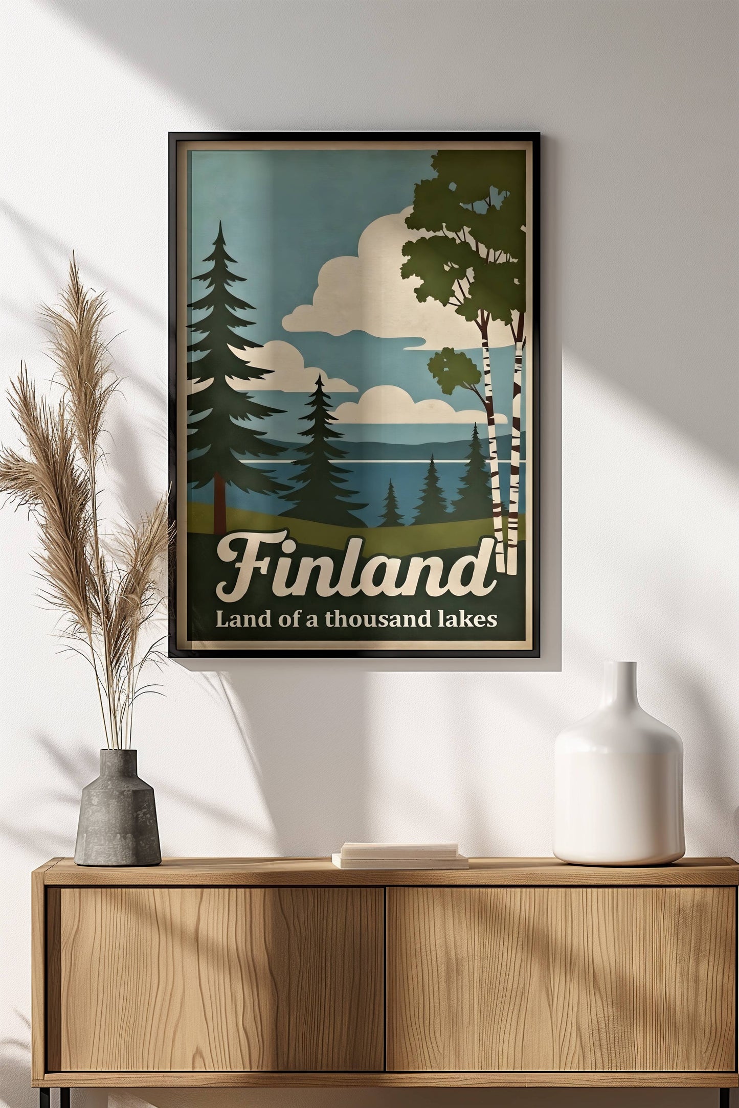 Finland – Land of a Thousand Lakes Poster – Retro Travel Art