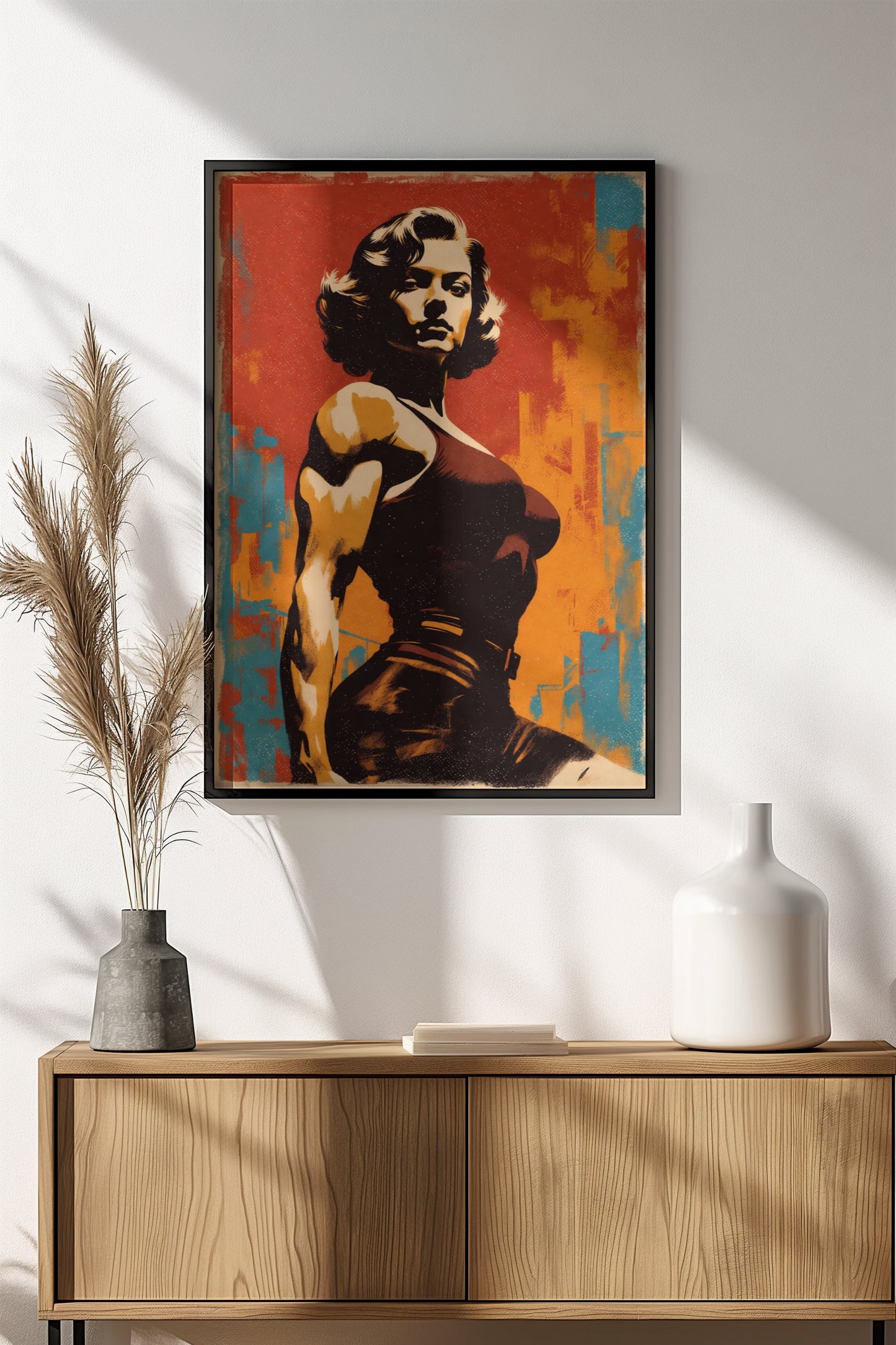 Powerful Vintage Warrior Poster – Retro Strength Glam Art
