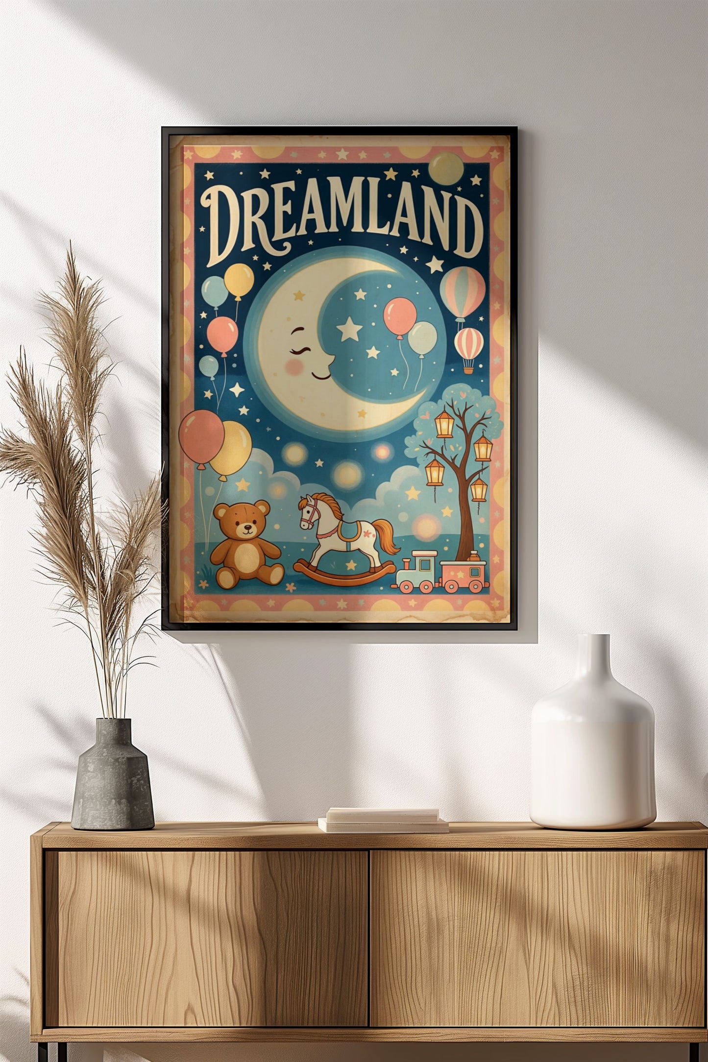 Dreamland Nursery - Retro Vintage Children's Night Poster