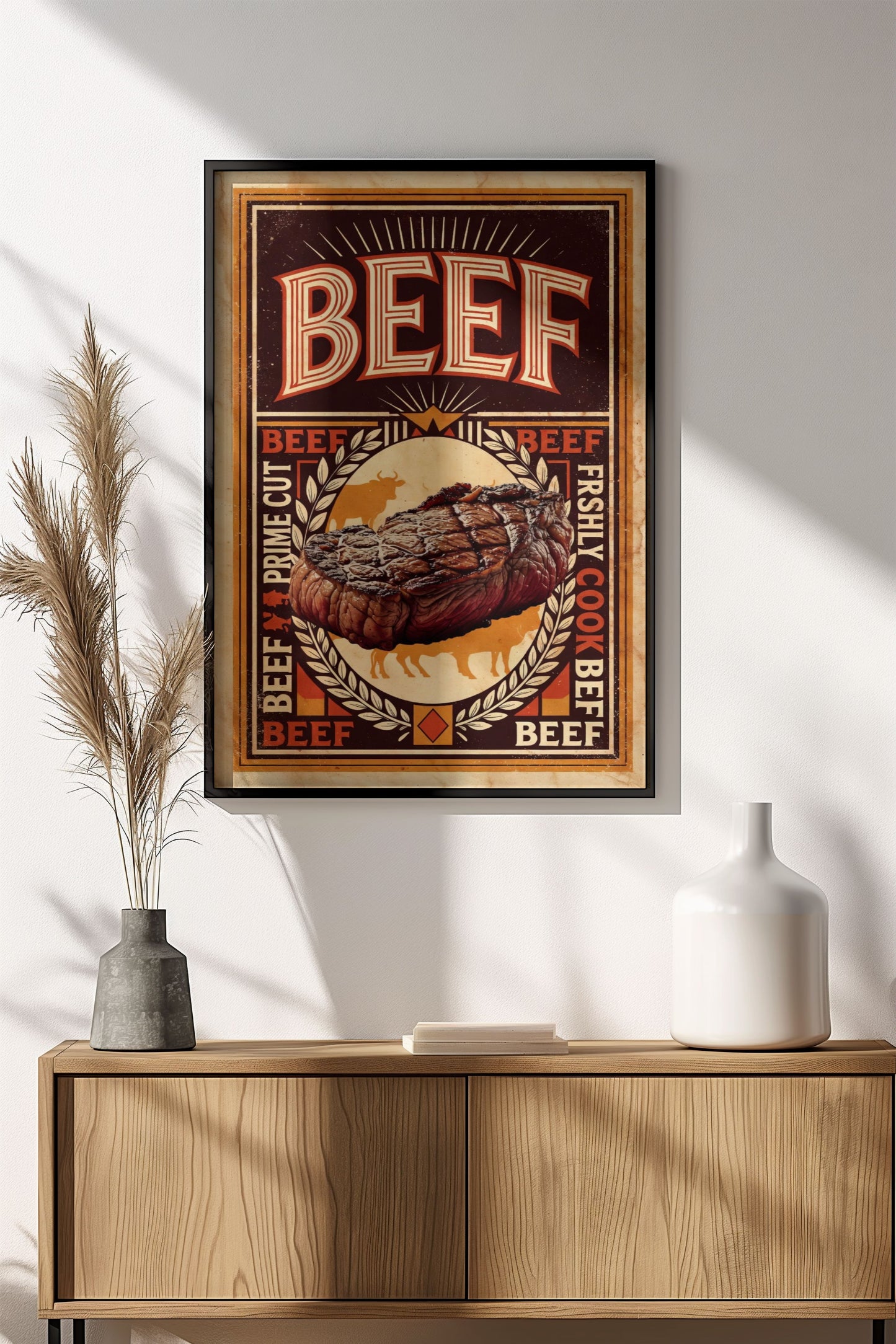 Prime Beef Steak - Retro Vintage Butcher Poster