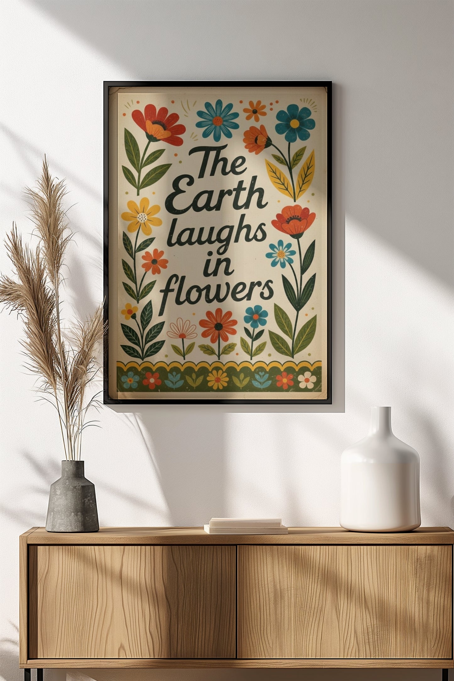 The Earth Laughs in Flowers Poster – Retro Folk Wisdom Art