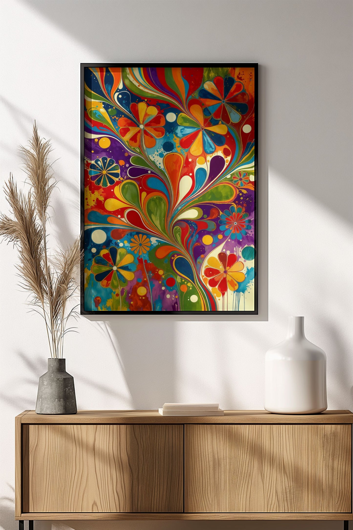 Rainbow Flowers - Retro Vintage Hippie Poster
