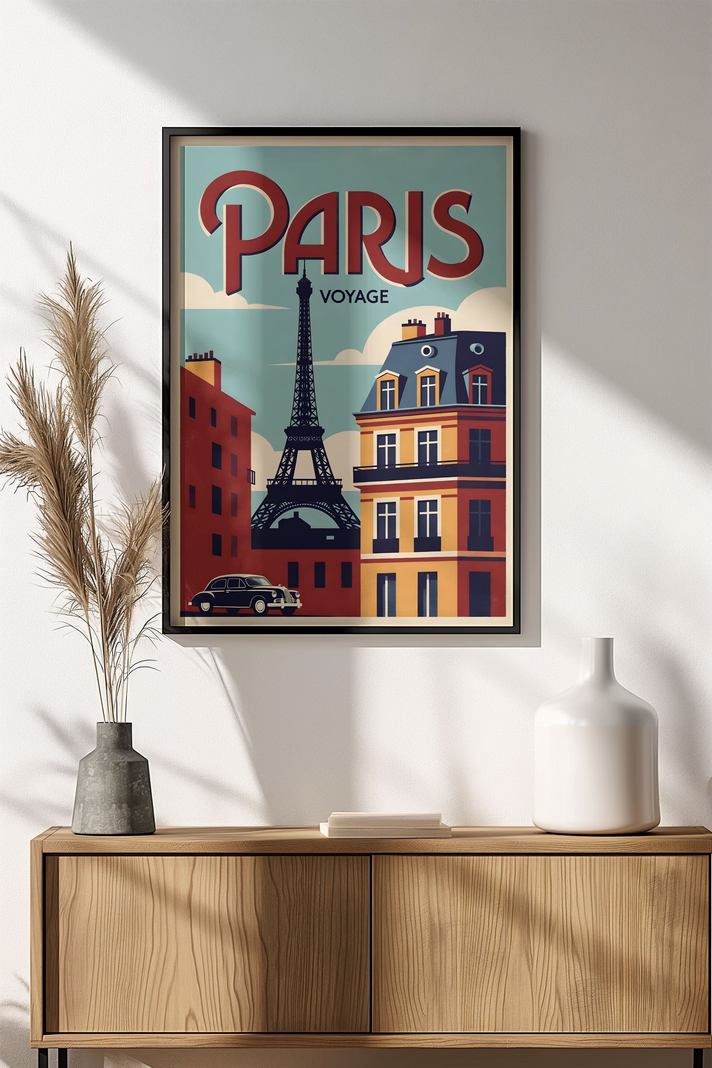Paris Voyage Poster – Retro Eiffel Tower Travel Art