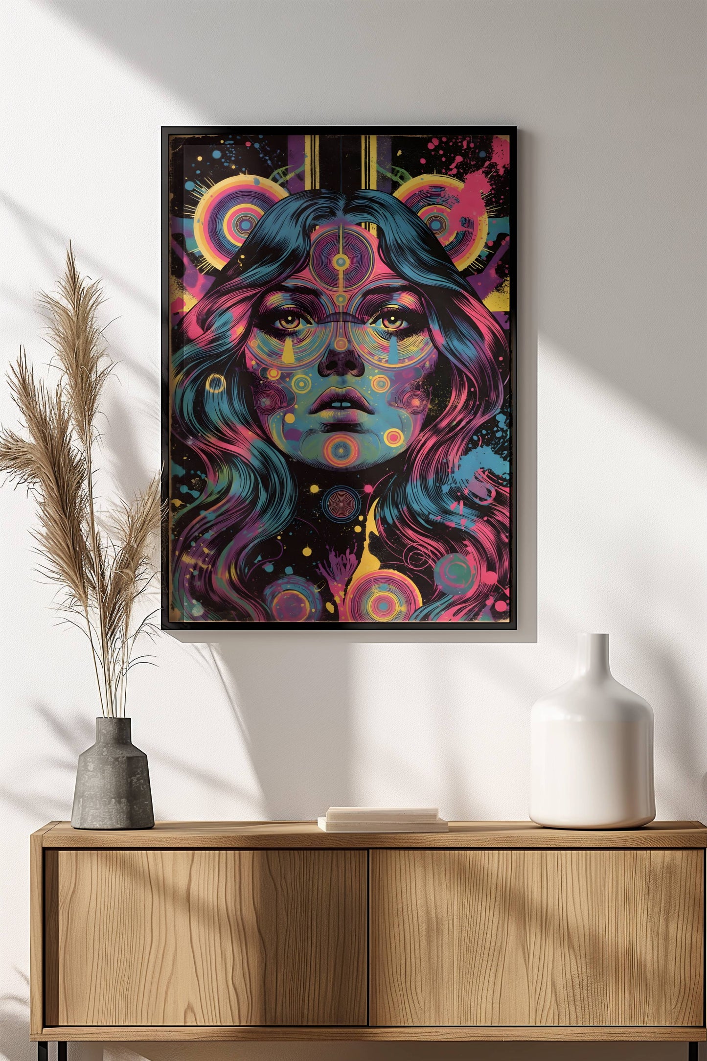 Colourful Cosmic Face Poster – Retro Mind Trip Art