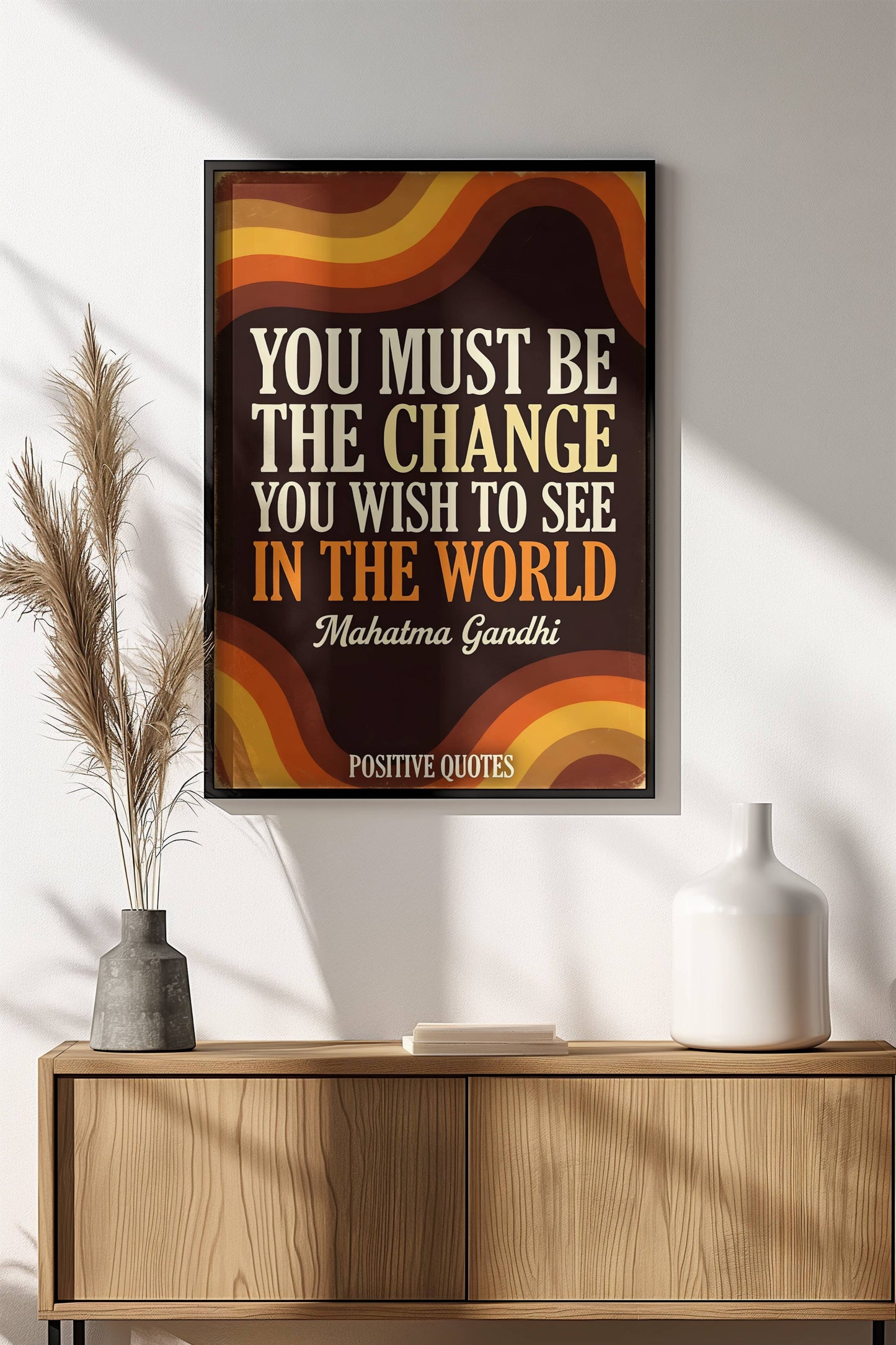 Be The Change Poster - Retro Gandhi Positive Quote Art