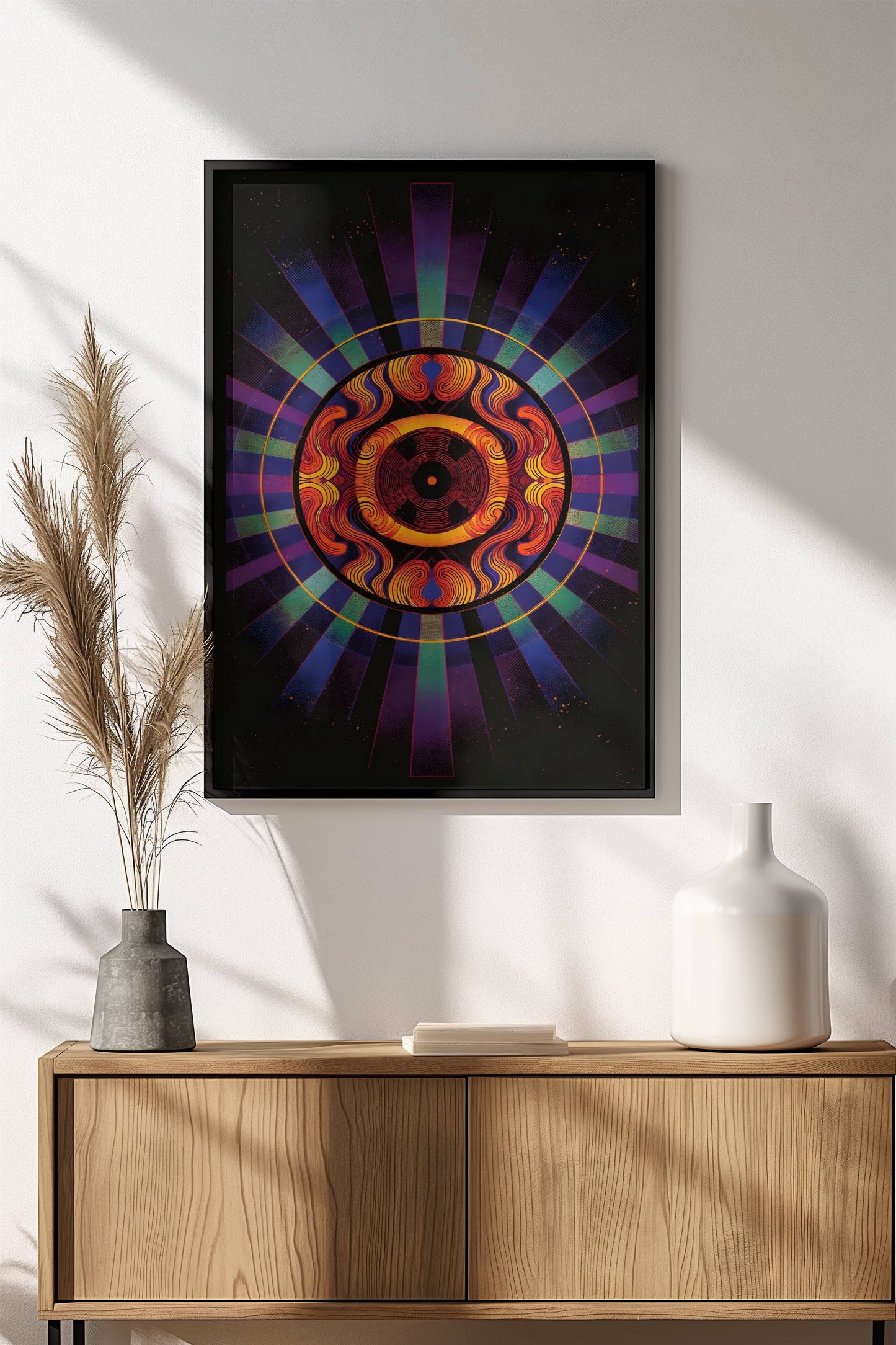 Vibrant Mandala Poster – Retro Cosmic Energy Art