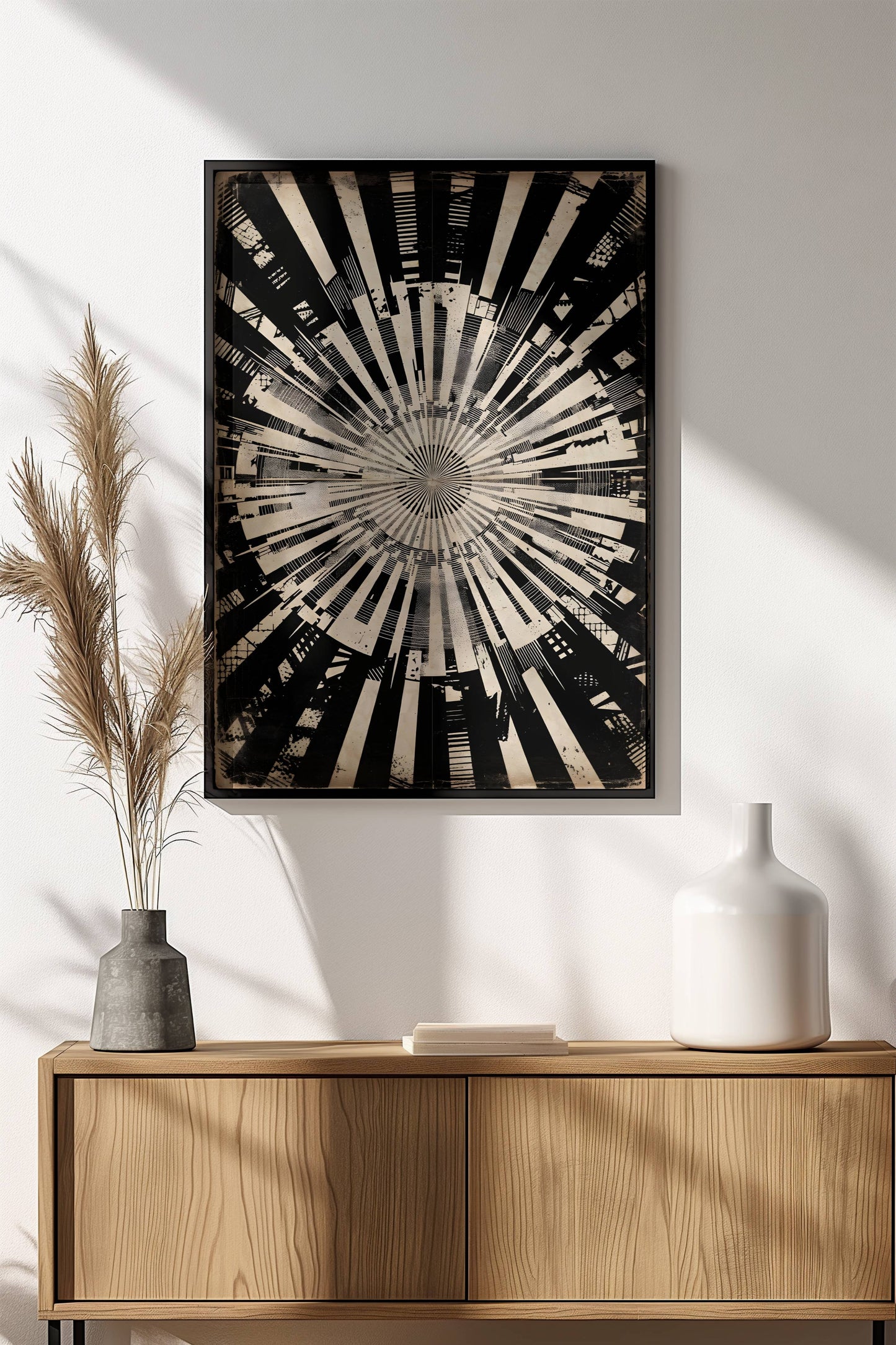 Urban Vortex Poster – Retro City Skyline Explosion Art