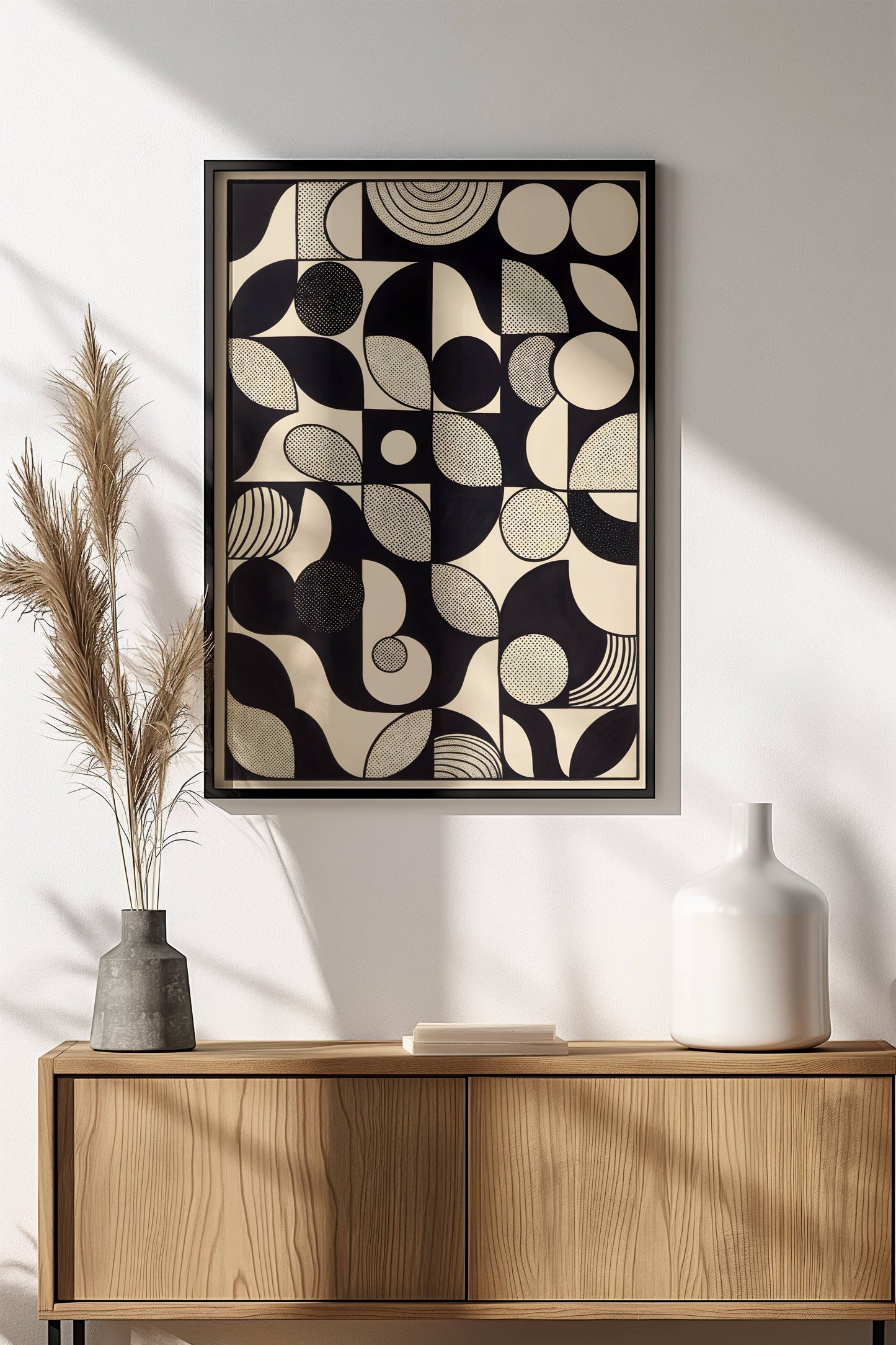 Black & White Geometric Abstraction Poster – Retro Op Art Harmony