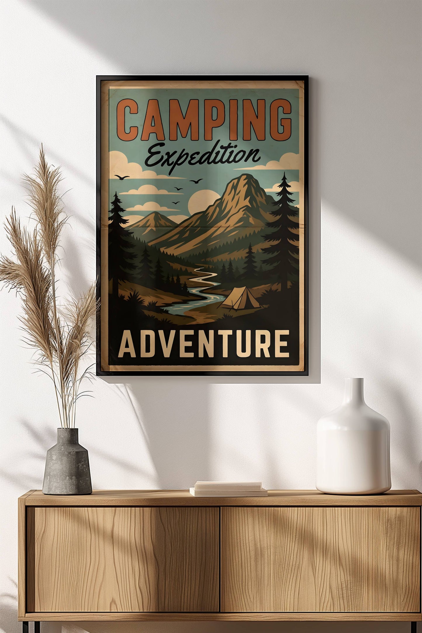 Camping Expedition Poster – Retro Wilderness Adventure Art