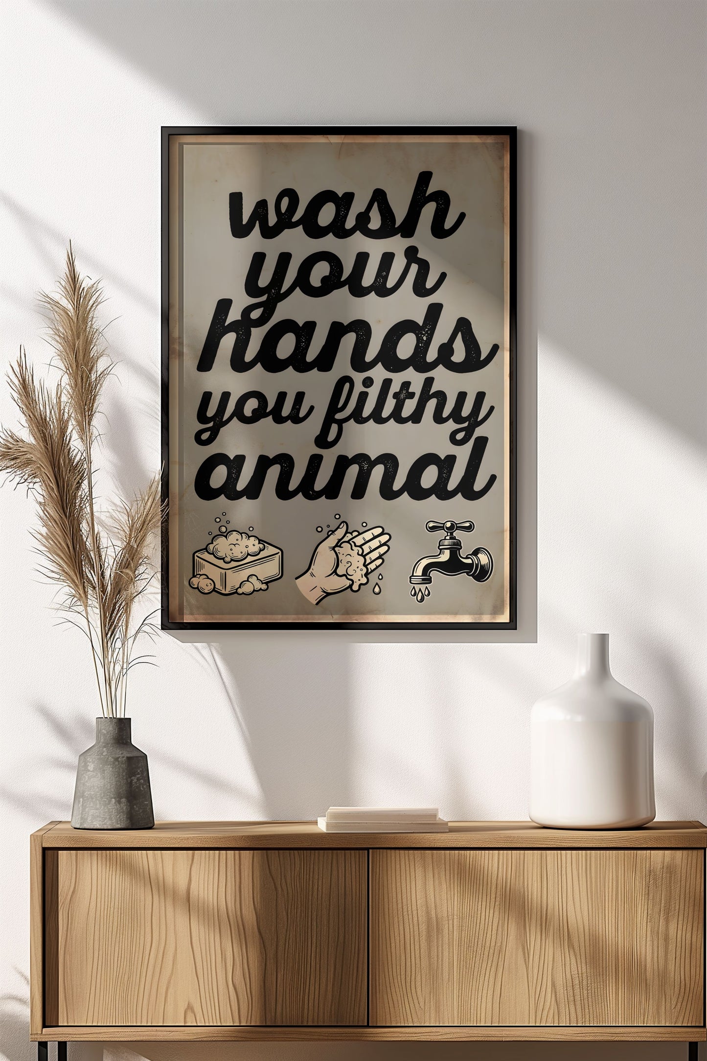 Wash Your Hands You Filthy Animal - Retro Vintage Bathroom Poster