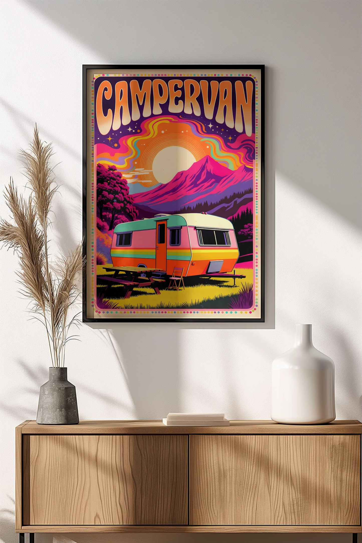 Campervan Sunset Vibes - Vintage Travel Poster