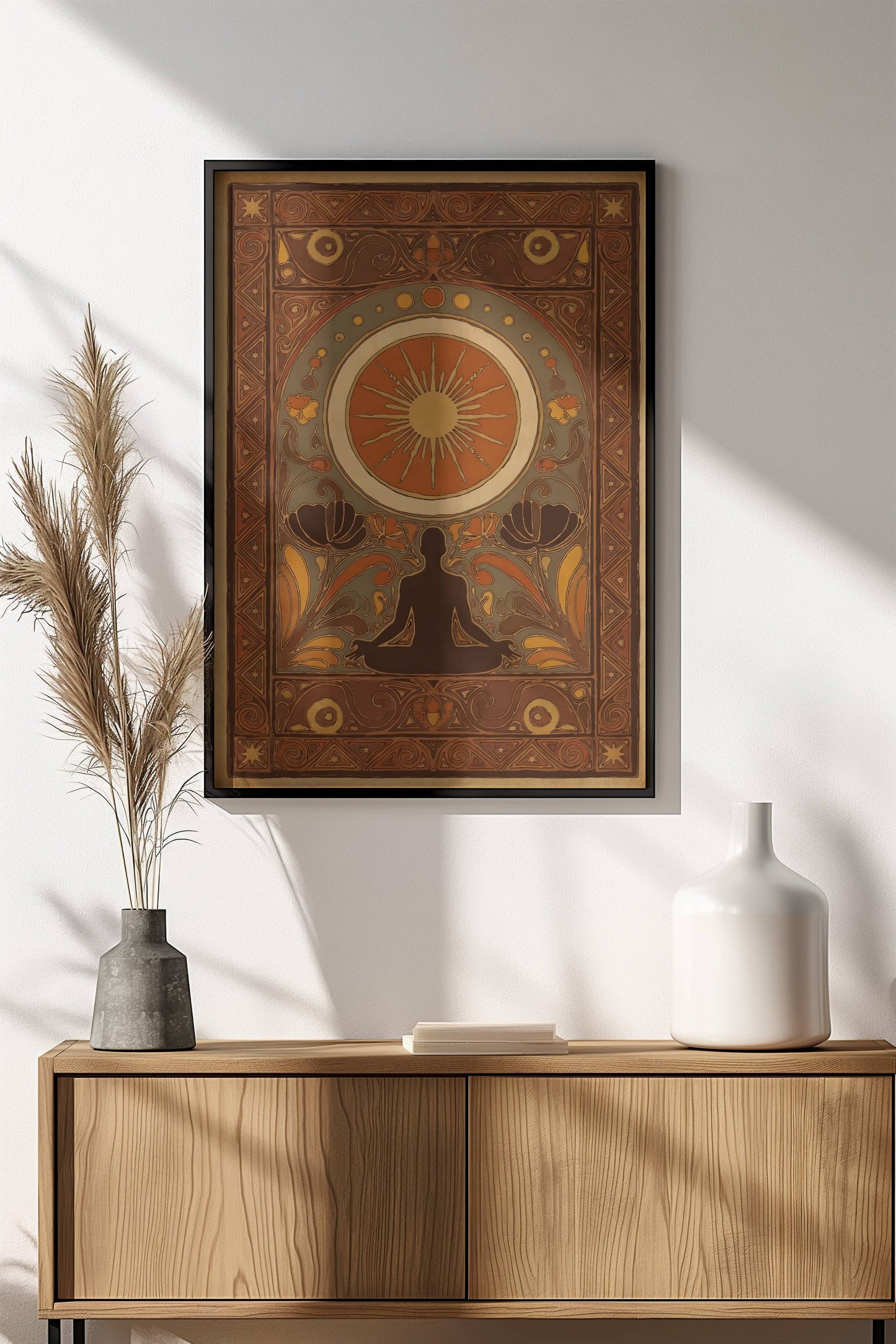 Meditation Sun Mandala Poster – Retro Spiritual Harmony Art
