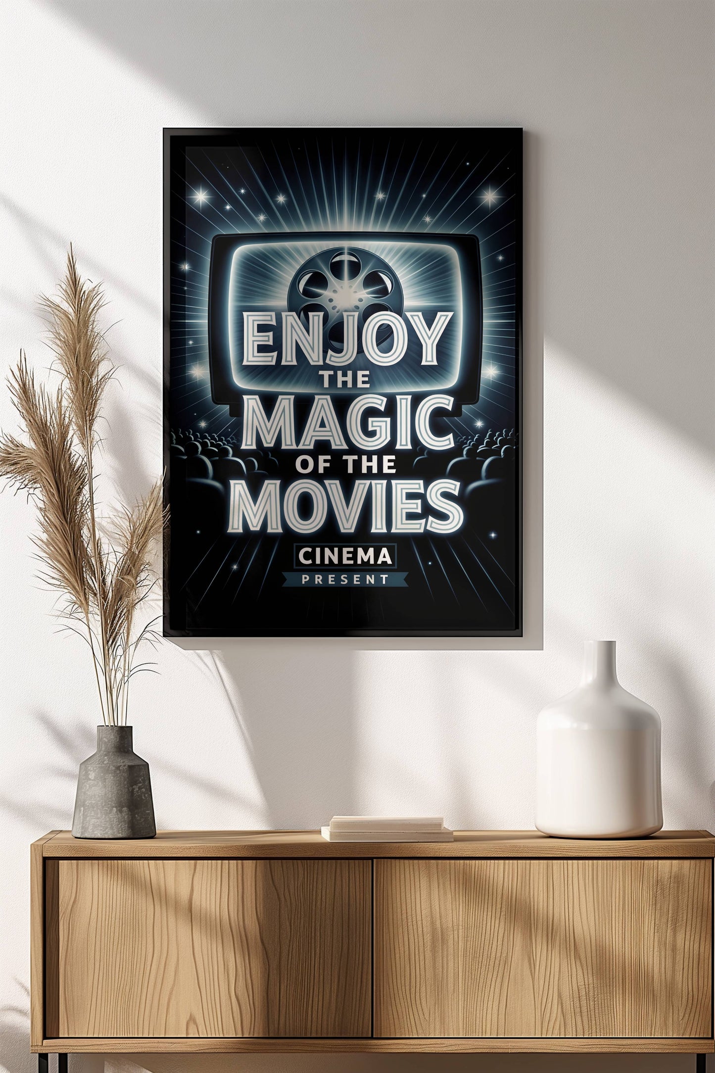 Enjoy The Magic Of The Movies Poster – Retro Cinema Glow Art