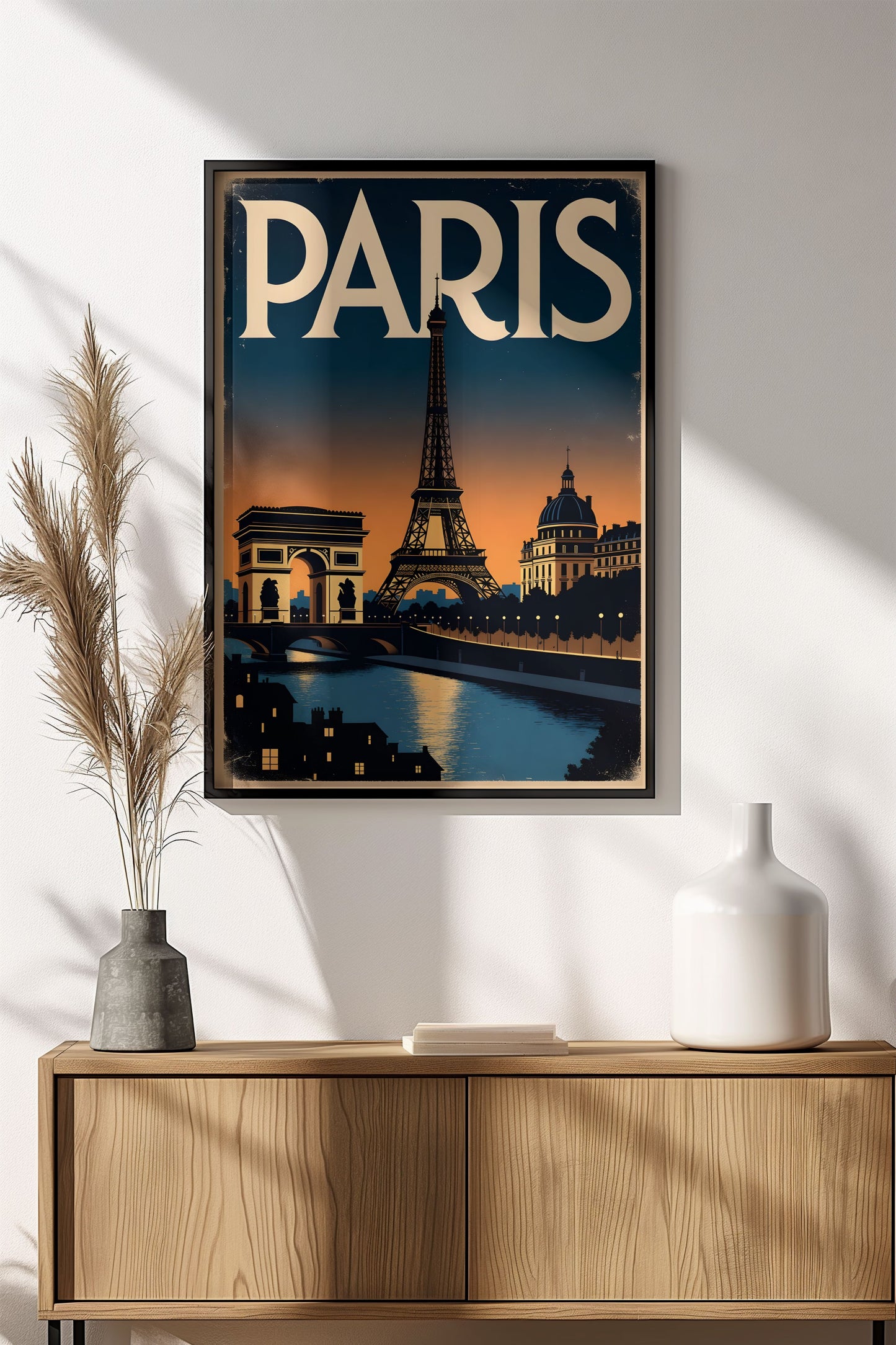 Paris Eiffel Tower Sunset - Retro Vintage Travel Poster
