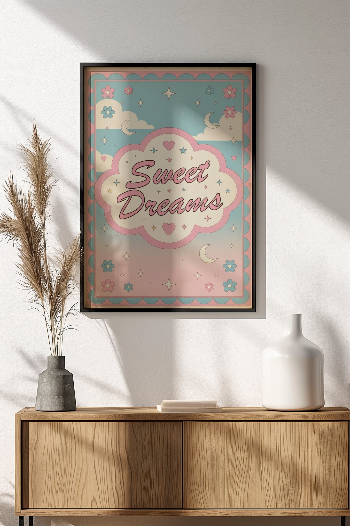 Sweet Dreams Poster – Retro Pastel Cloud Art