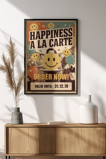 Happiness À La Carte Poster – Retro Smiley Vintage Sign