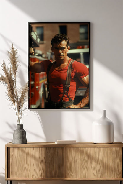 Vintage Firefighter Strong Hero - Retro Poster