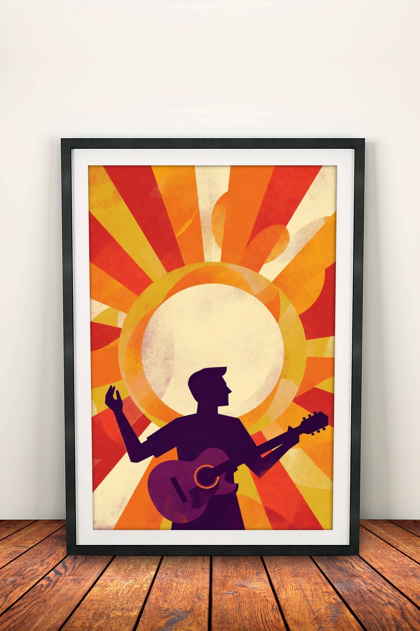 Live Music Sunset Poster - Retro Guitar Silhouette Art
