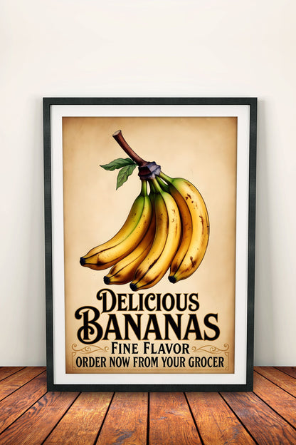 Delicious Bananas - Vintage Grocery Poster