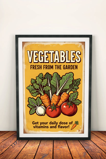 Vegetables Fresh From The Garden - Retro Vintage Kitchen Poster