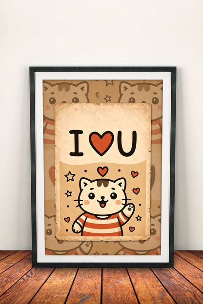 I ❤️ U Cute Cat - Vintage Poster