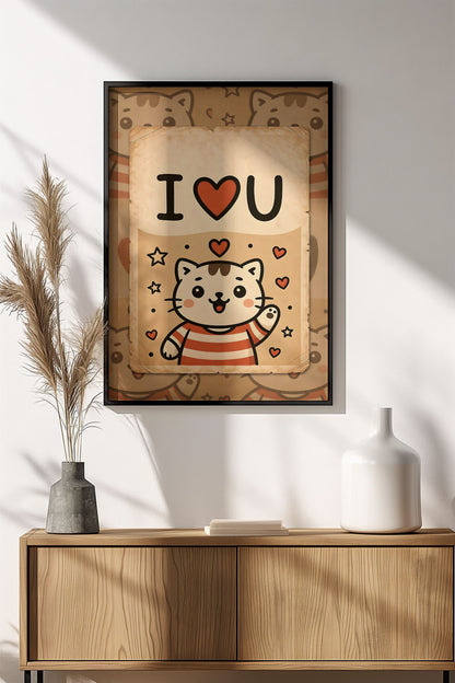 I ❤️ U Cute Cat - Vintage Poster