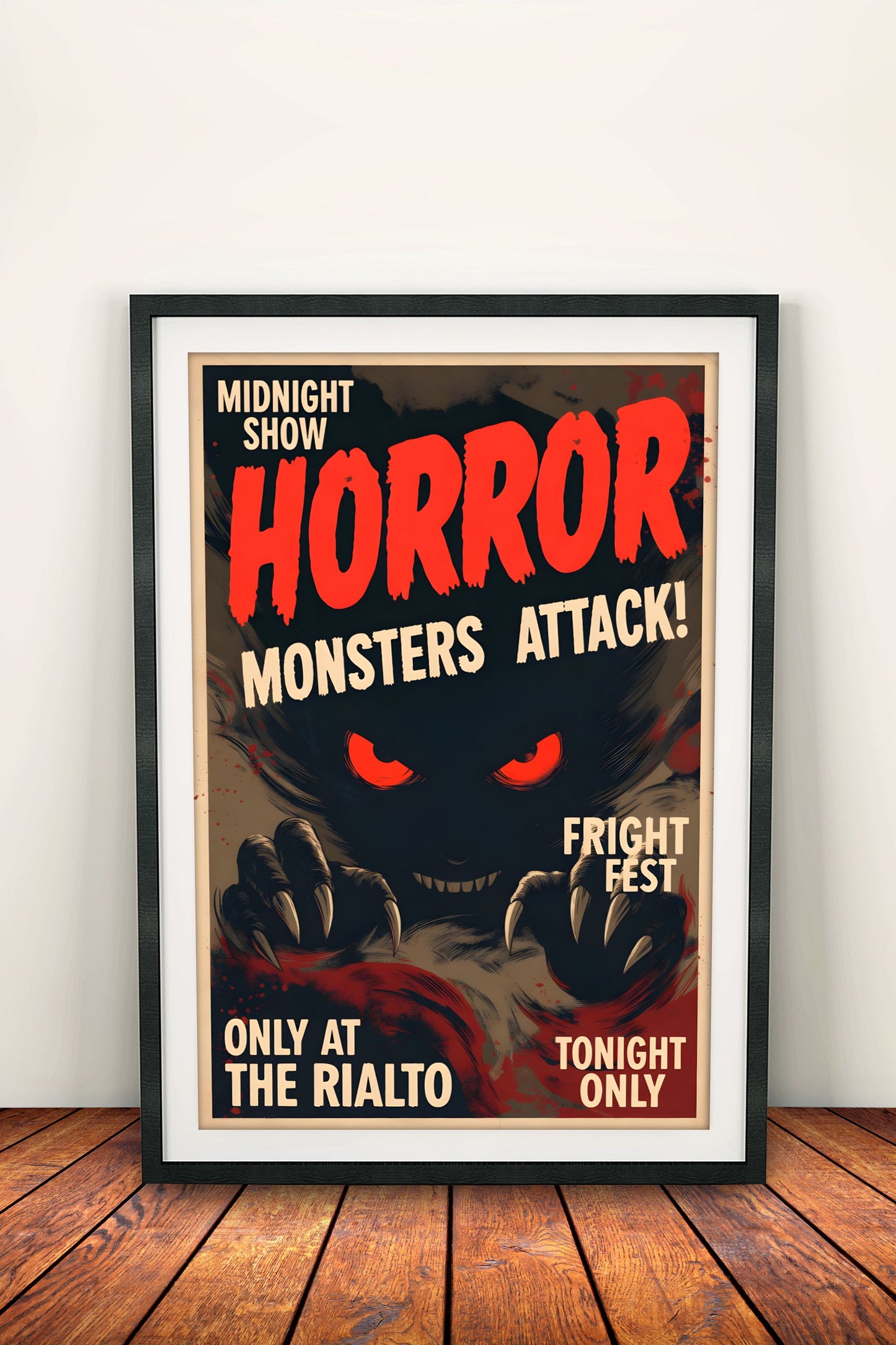 Midnight Horror Monsters Attack Fright Fest - Retro Vintage Poster