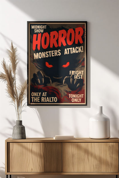 Midnight Horror Monsters Attack Fright Fest - Retro Vintage Poster