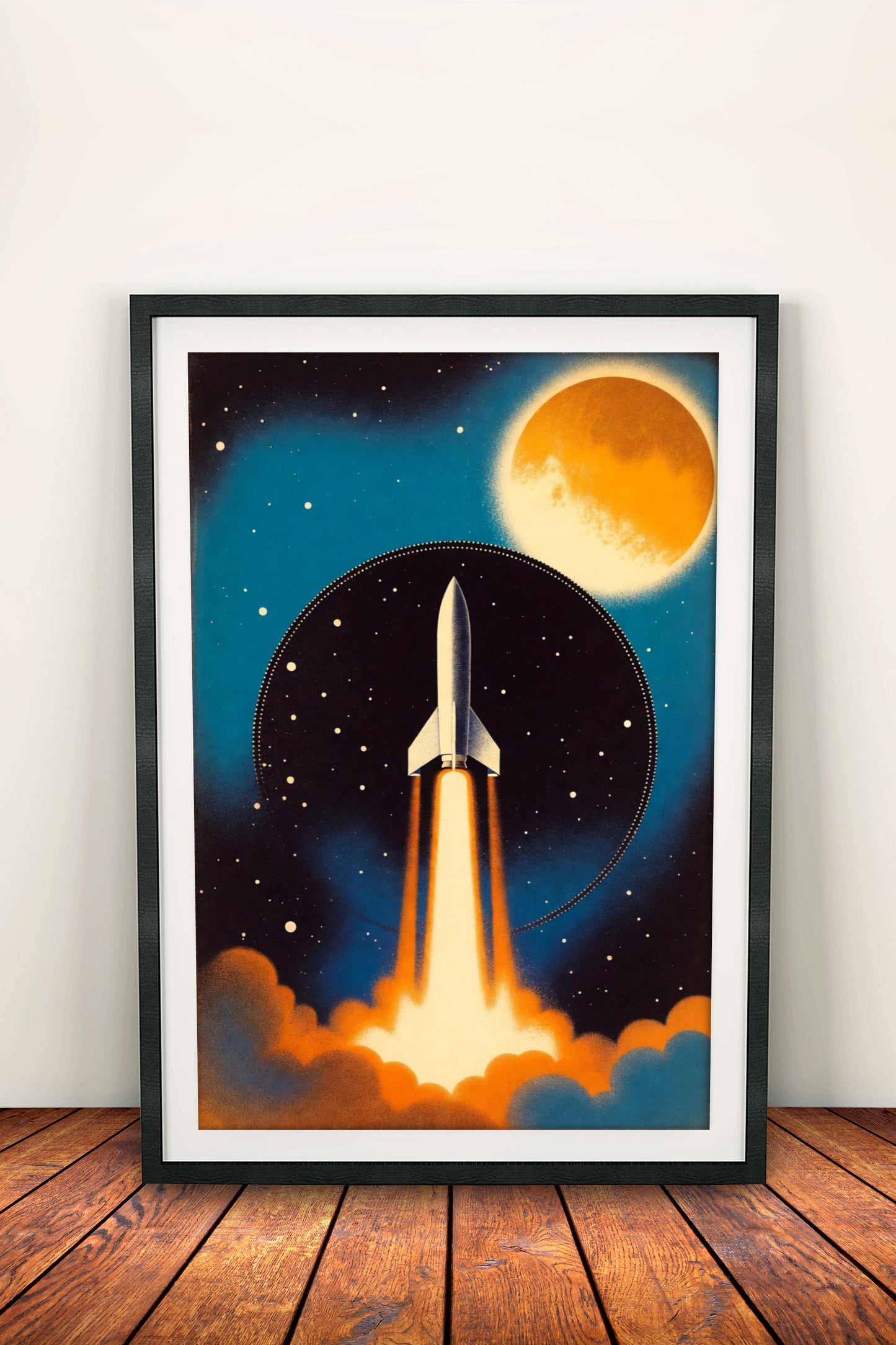 Retro Rocket to the Moon - Vintage Space Exploration Poster