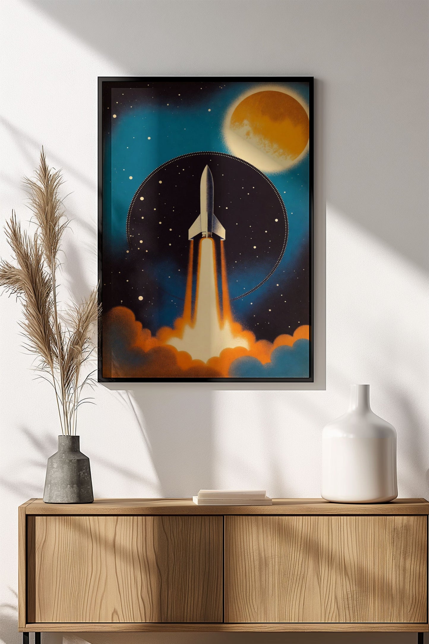 Retro Rocket to the Moon - Vintage Space Exploration Poster