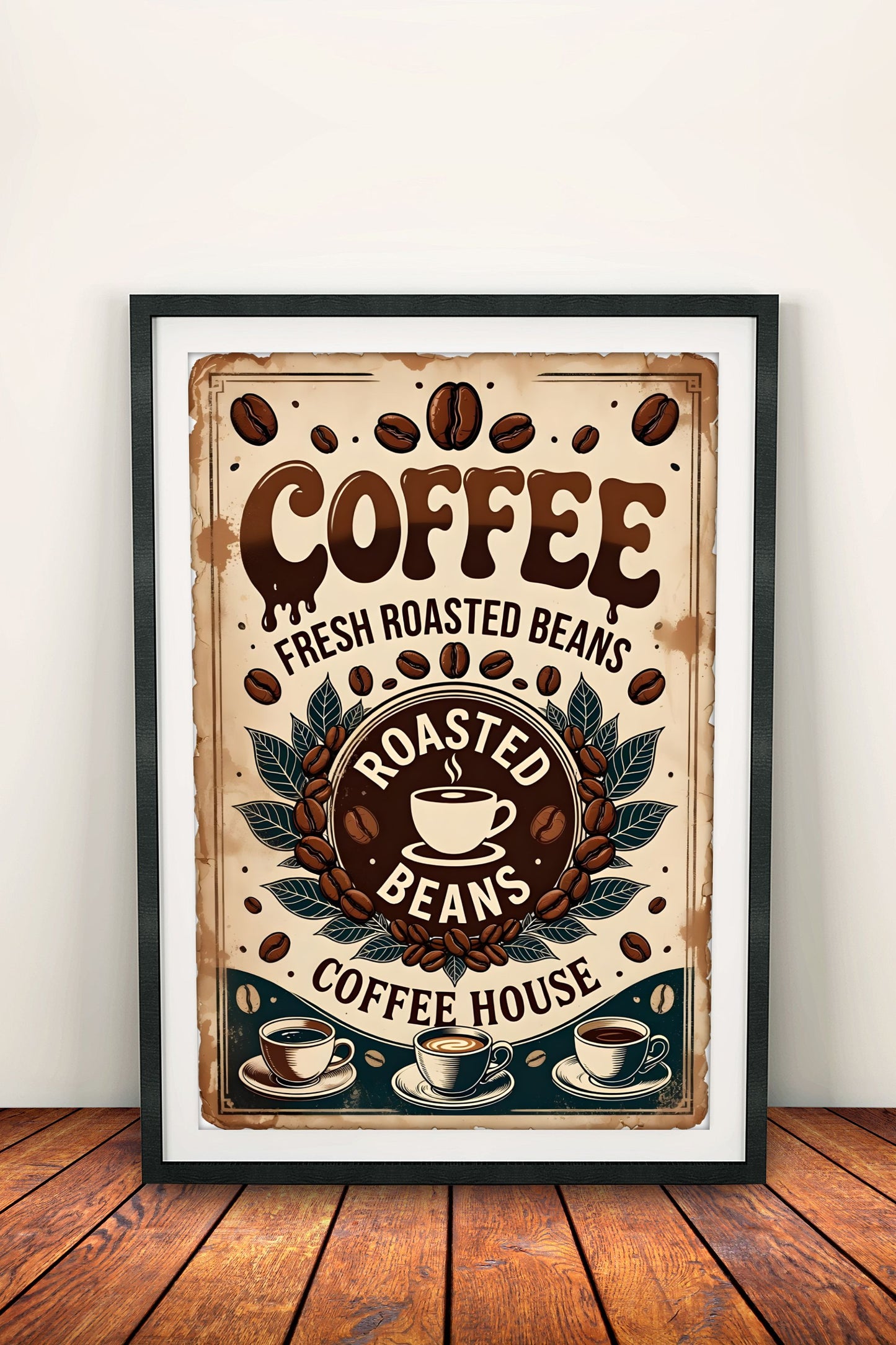 Vintage Coffee House Poster – Fresh Roasted Beans Retro Sign