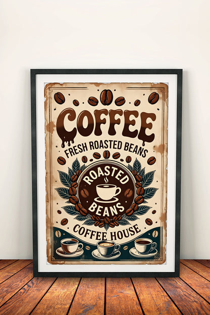 Vintage Coffee House Poster – Fresh Roasted Beans Retro Sign