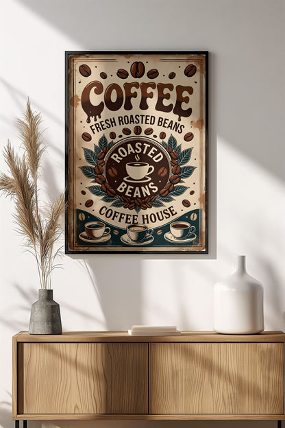 Vintage Coffee House Poster – Fresh Roasted Beans Retro Sign