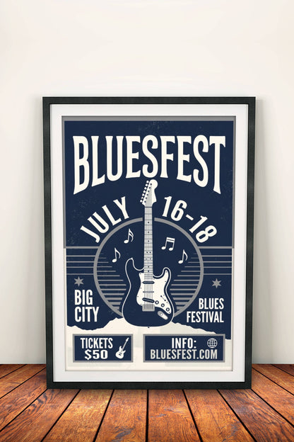 Bluesfest Poster - Retro Guitar Festival Art