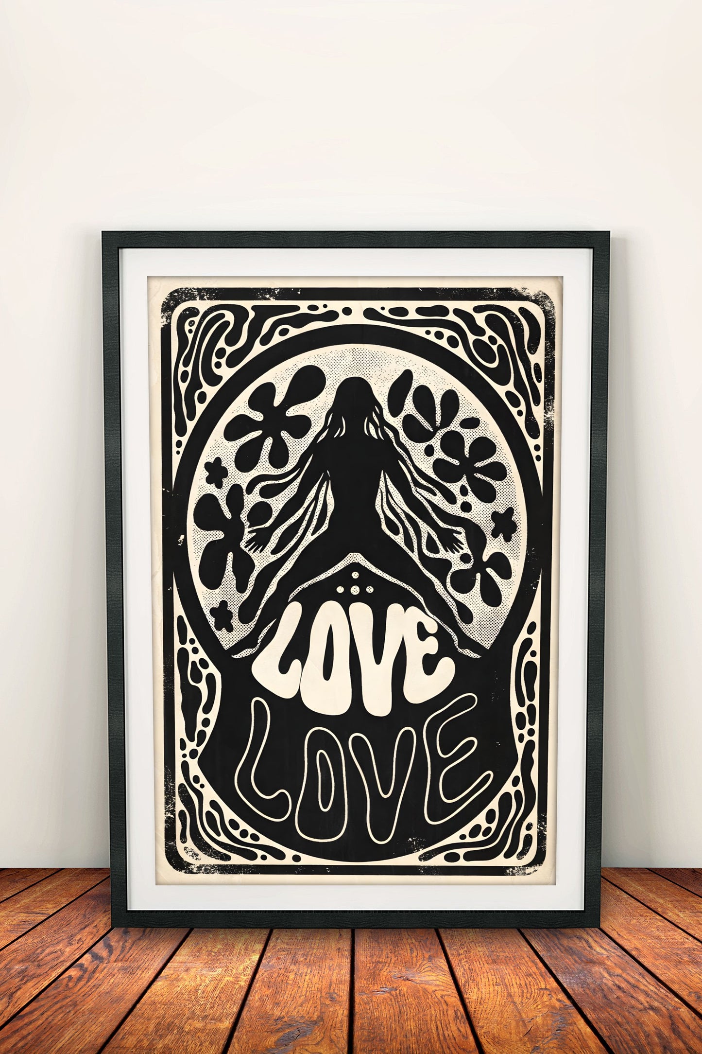 Love Hippie Peace Silhouette - Vintage Poster