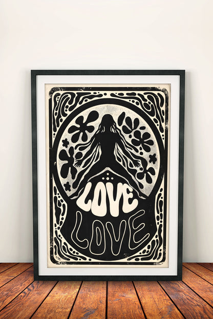 Love Hippie Peace Silhouette - Vintage Poster