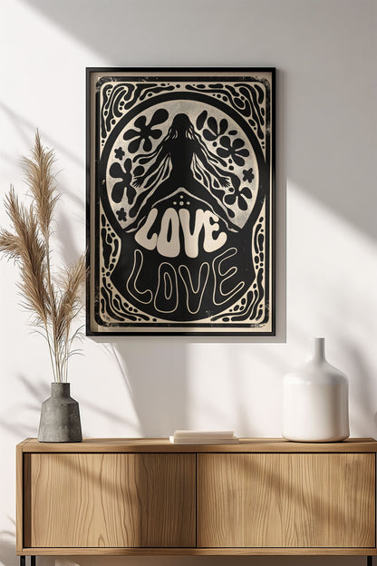 Love Hippie Peace Silhouette - Vintage Poster