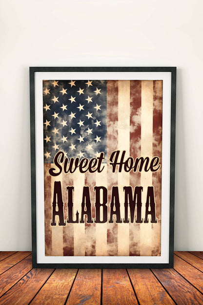 Sweet Home Alabama Poster – Retro American Flag Art