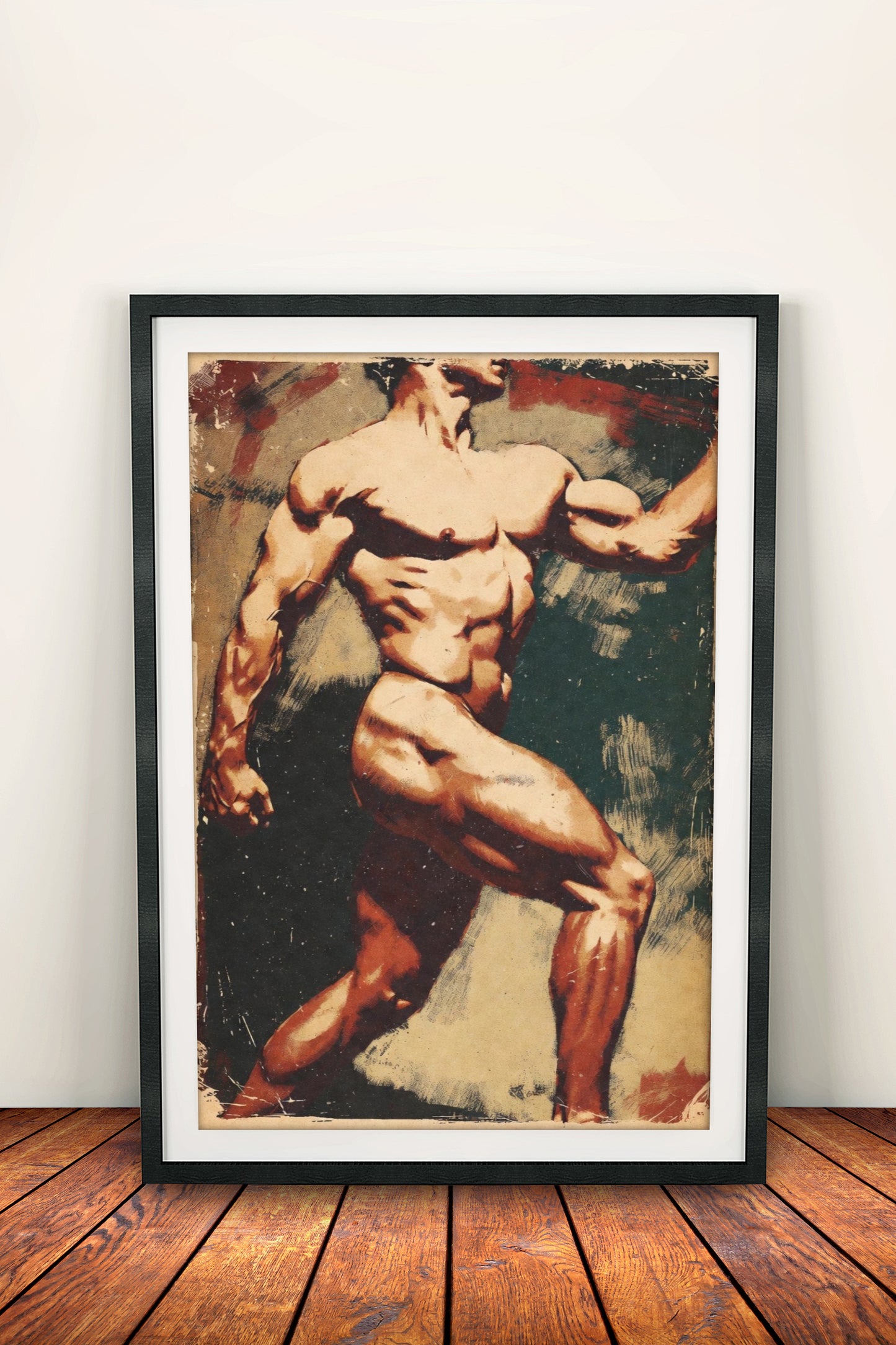 Male Power Pose Poster – Retro Muscle Strength Art