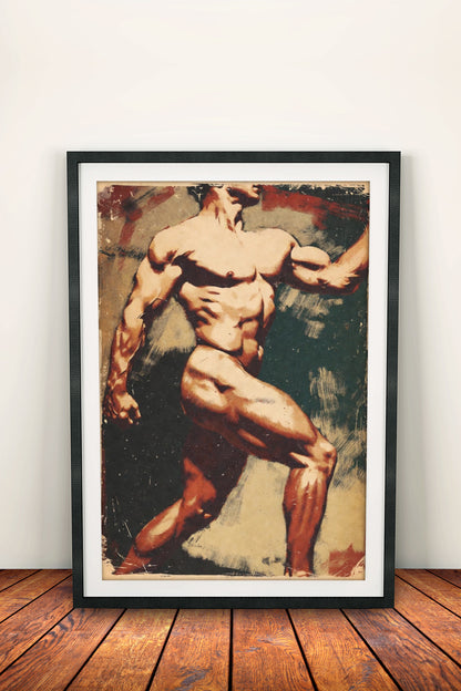 Male Power Pose Poster – Retro Muscle Strength Art