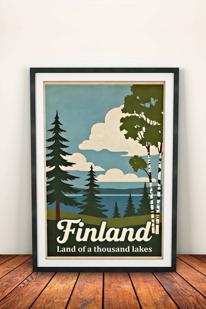 Finland – Land of a Thousand Lakes Poster – Retro Travel Art