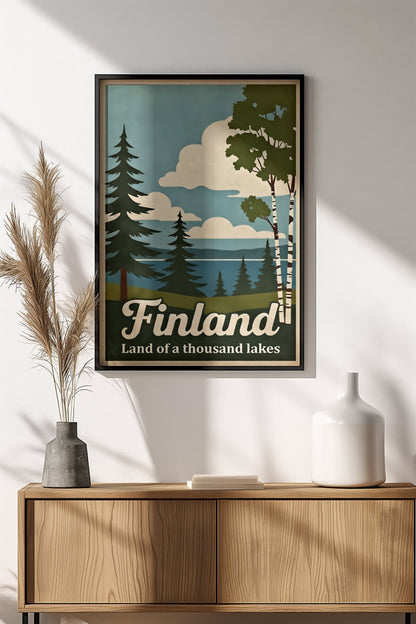 Finland – Land of a Thousand Lakes Poster – Retro Travel Art