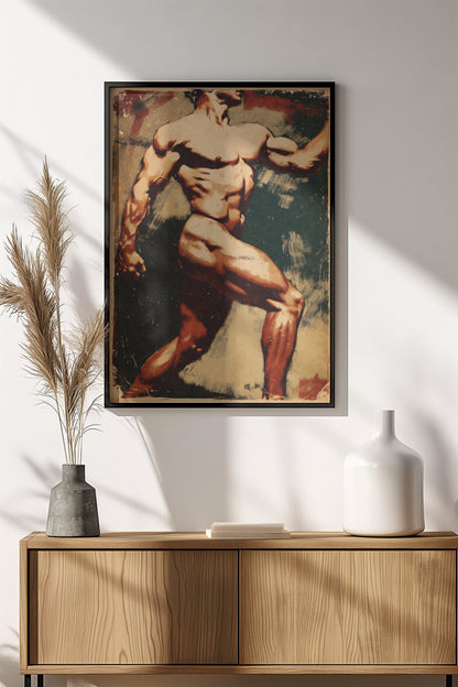 Male Power Pose Poster – Retro Muscle Strength Art
