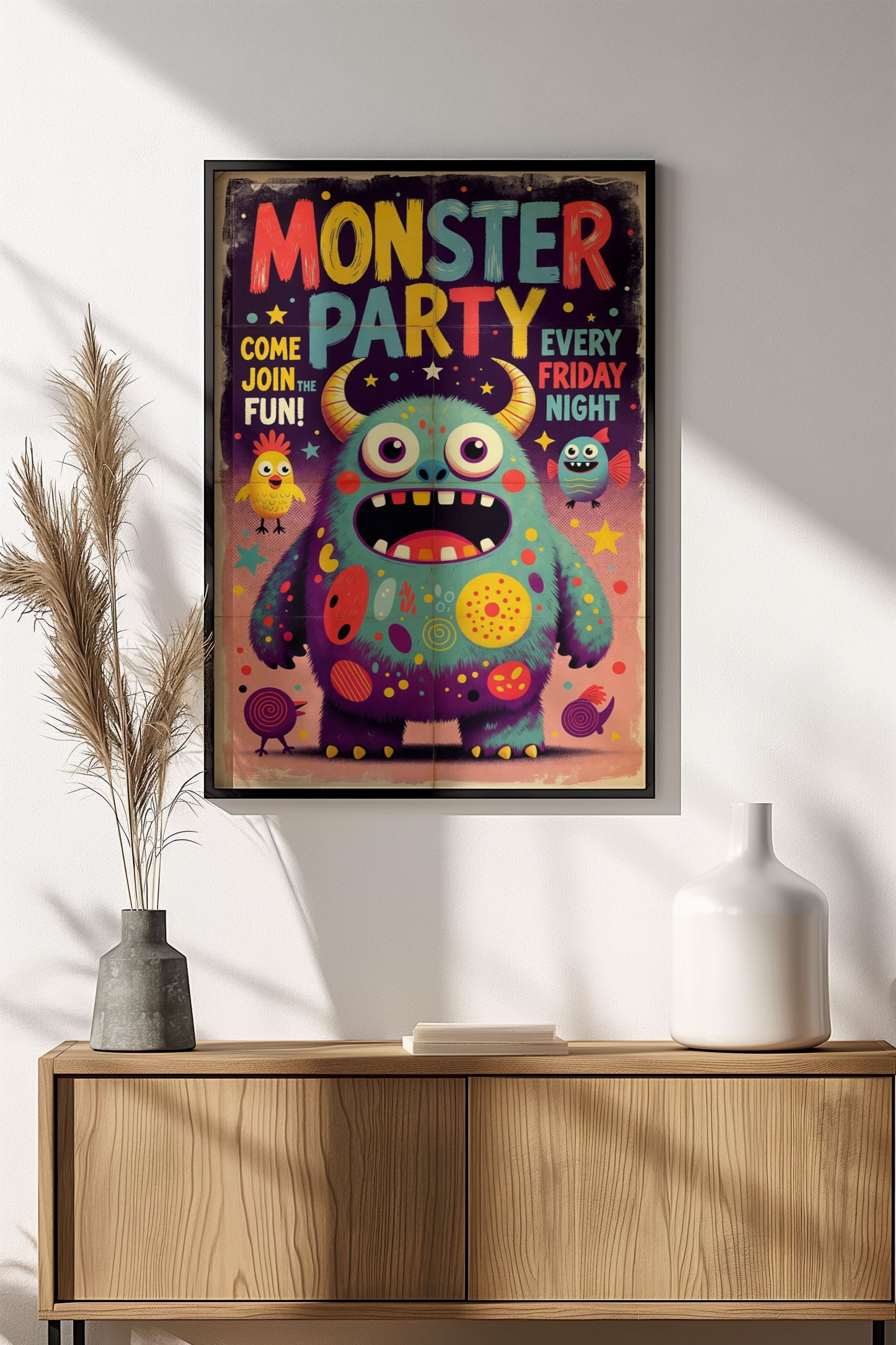 Monster Party Every Friday Night - Retro Vintage Kids Poster