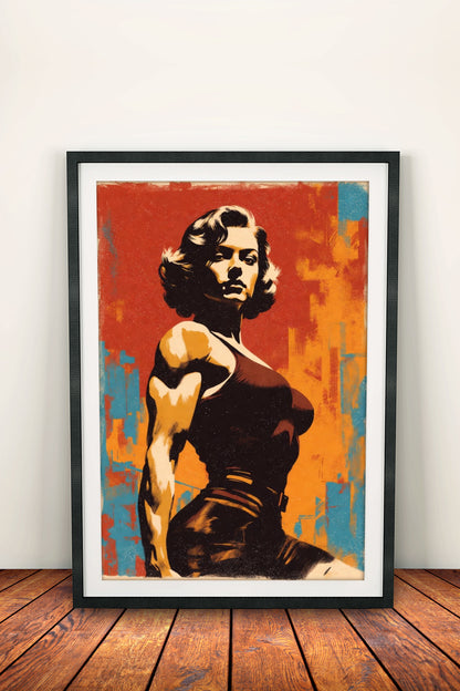 Powerful Vintage Warrior Poster – Retro Strength Glam Art
