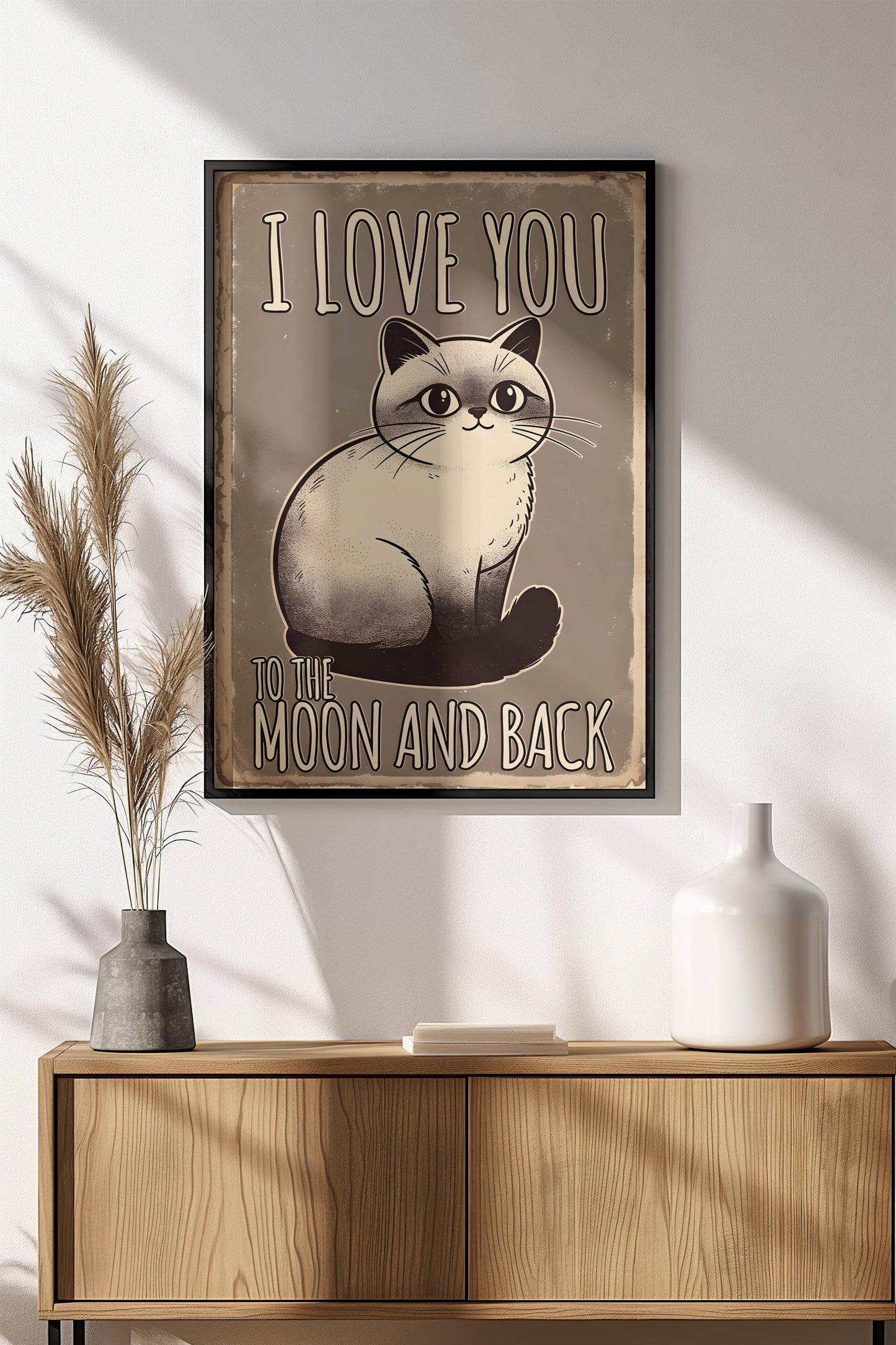 I Love You To The Moon And Back Cat Poster – Retro Cute Love Art